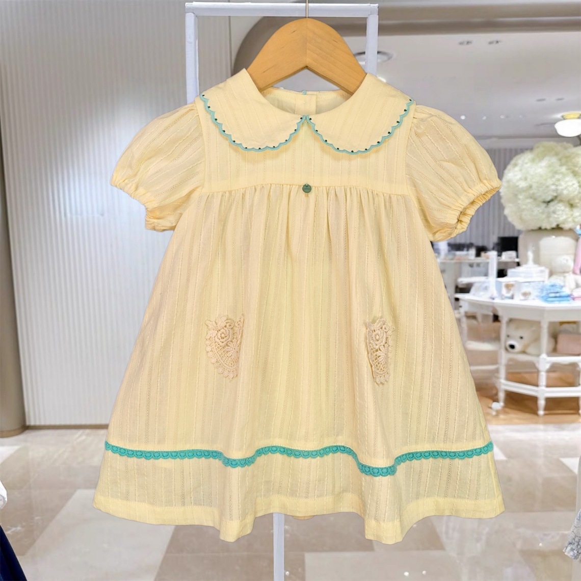 Embroidery Yellow Dress - Summer Toddler Girl Dress Yellow Textured
