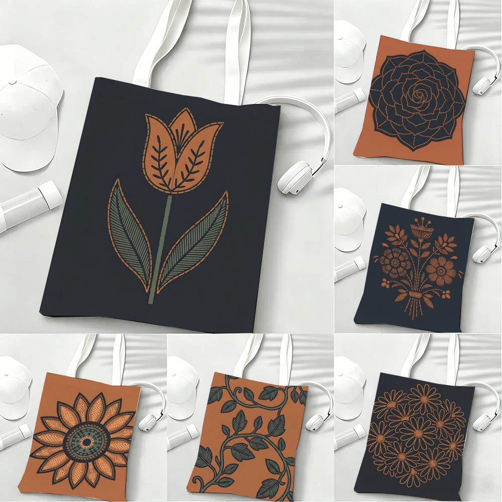 Embroidery Effect Canva - Retro floral embroidery effect Storage Bags