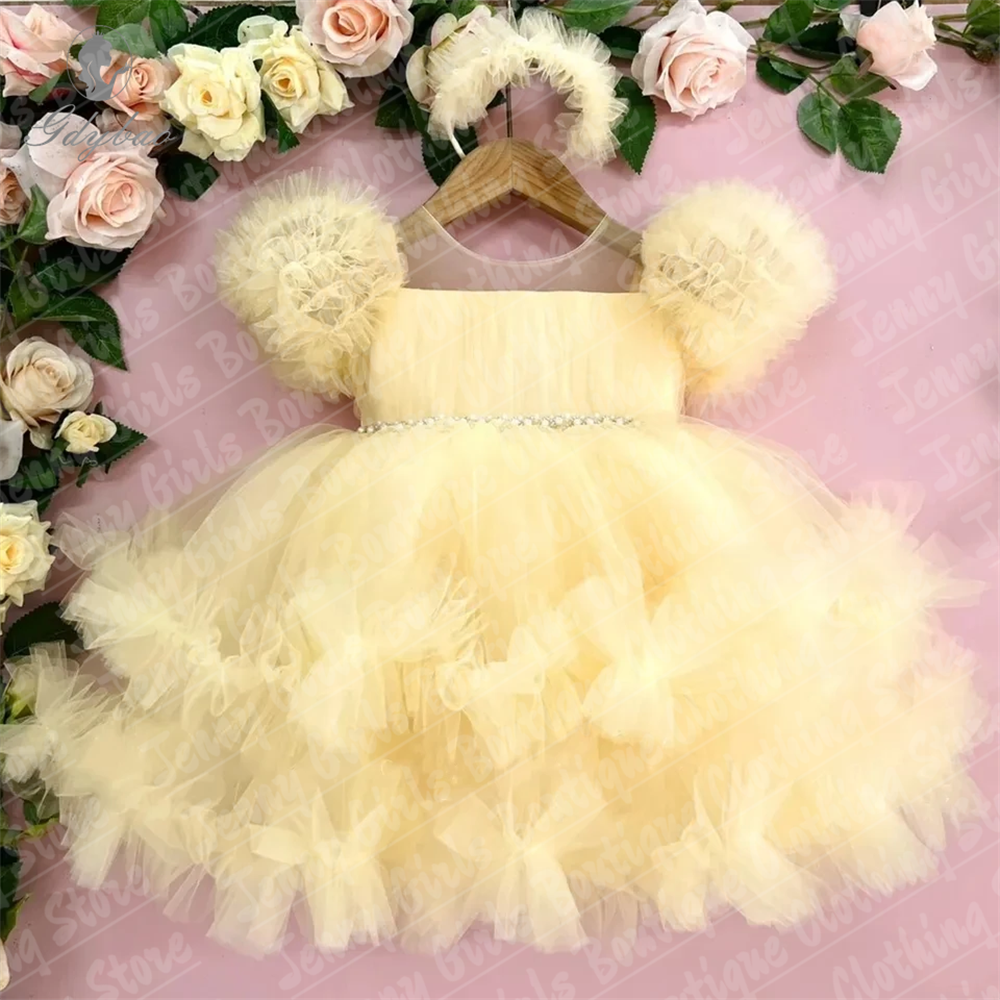 Beautiful Girl Glitter Pearls  - Embroidery Yellow Dress ulasan dan harga