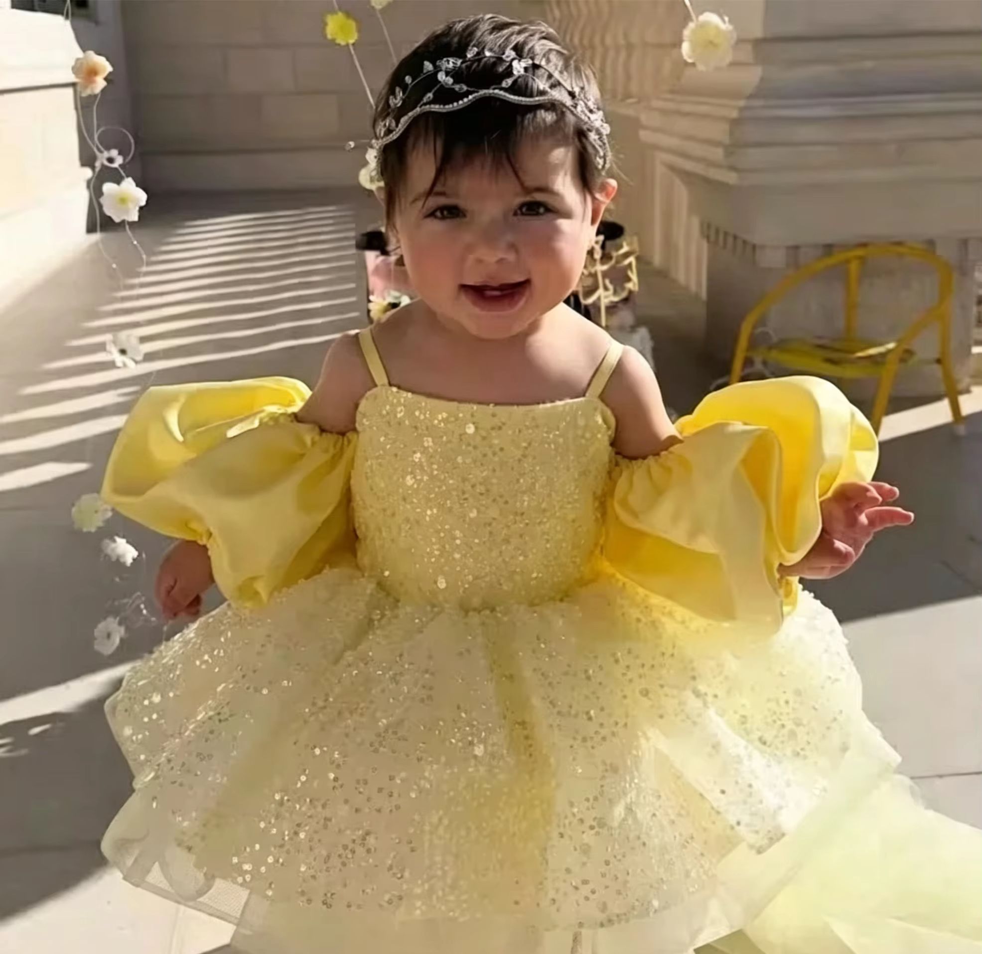 Cute Yellow Flower Girl Dresse - Embroidery Yellow Dress ulasan dan harga