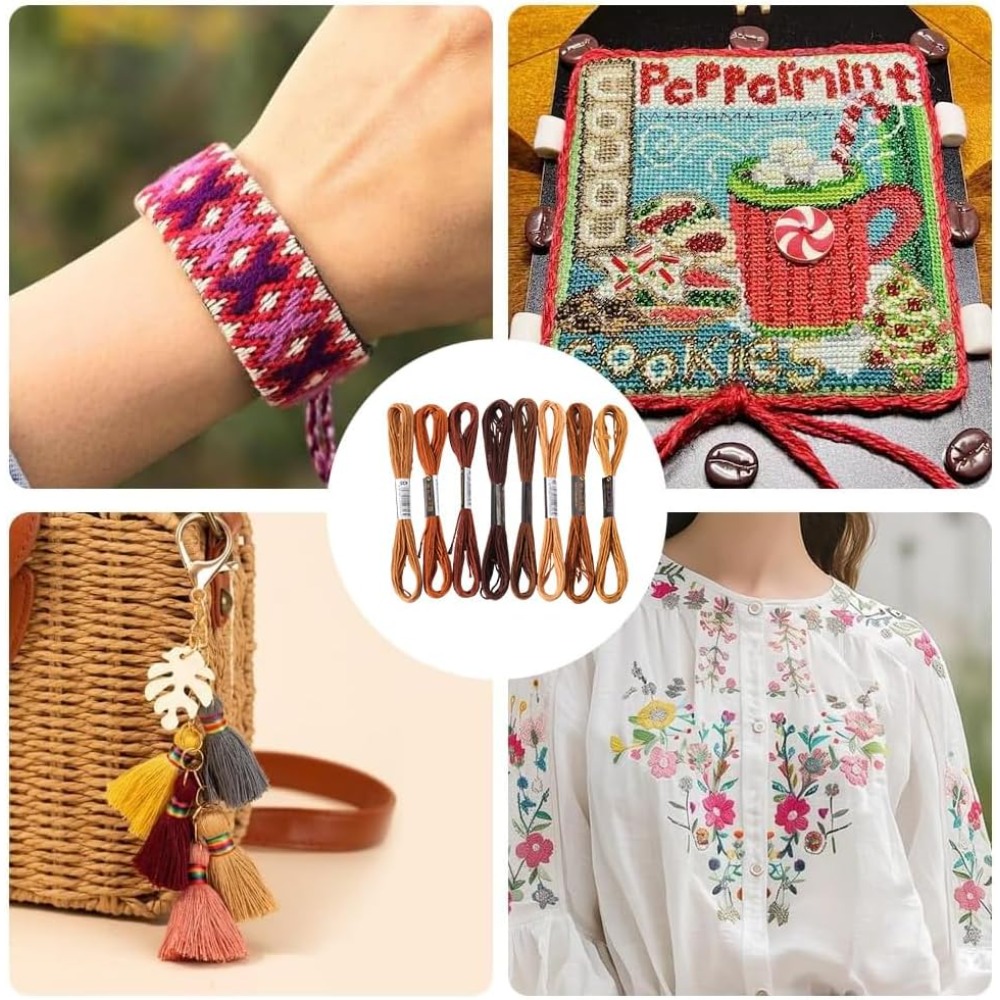 8 Skeins 6 Strands Brown Embro - Embroidery Machine ulasan dan harga