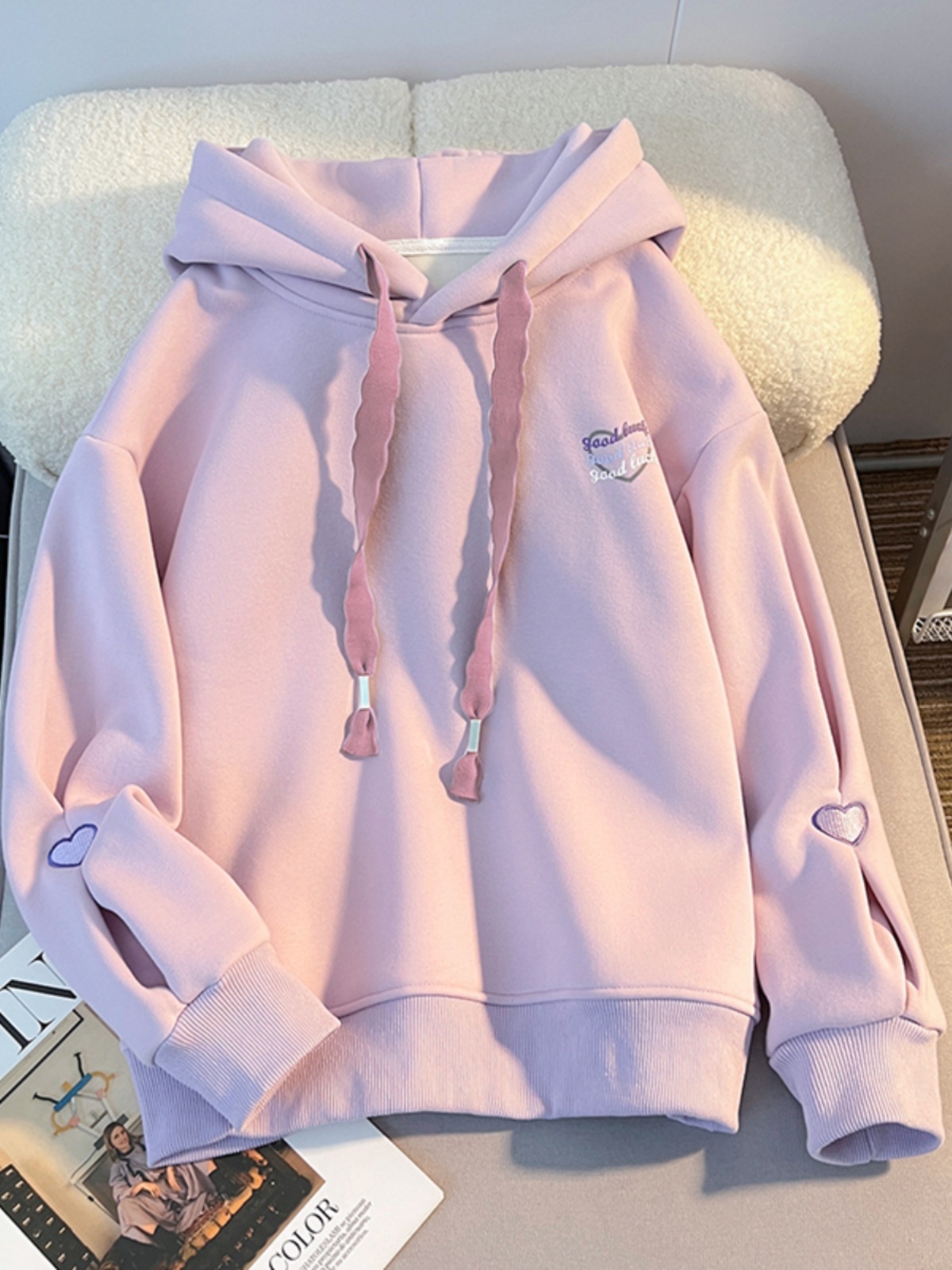 Thickened Hoodie Sweatshirt Gi - Embroidery Design Love ulasan dan harga