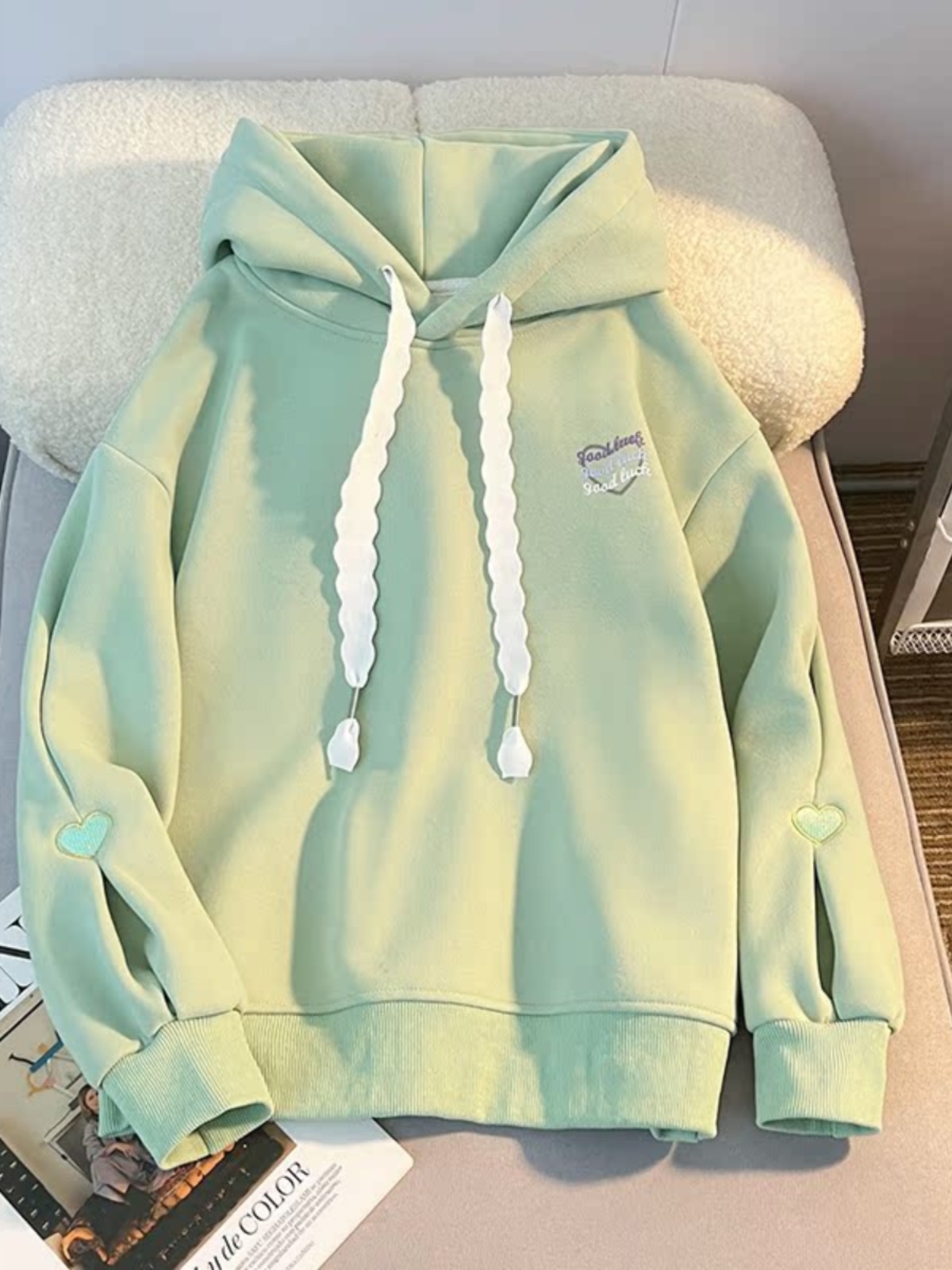 Thickened Hoodie Sweatshirt Gi - Embroidery Design Love ulasan dan harga