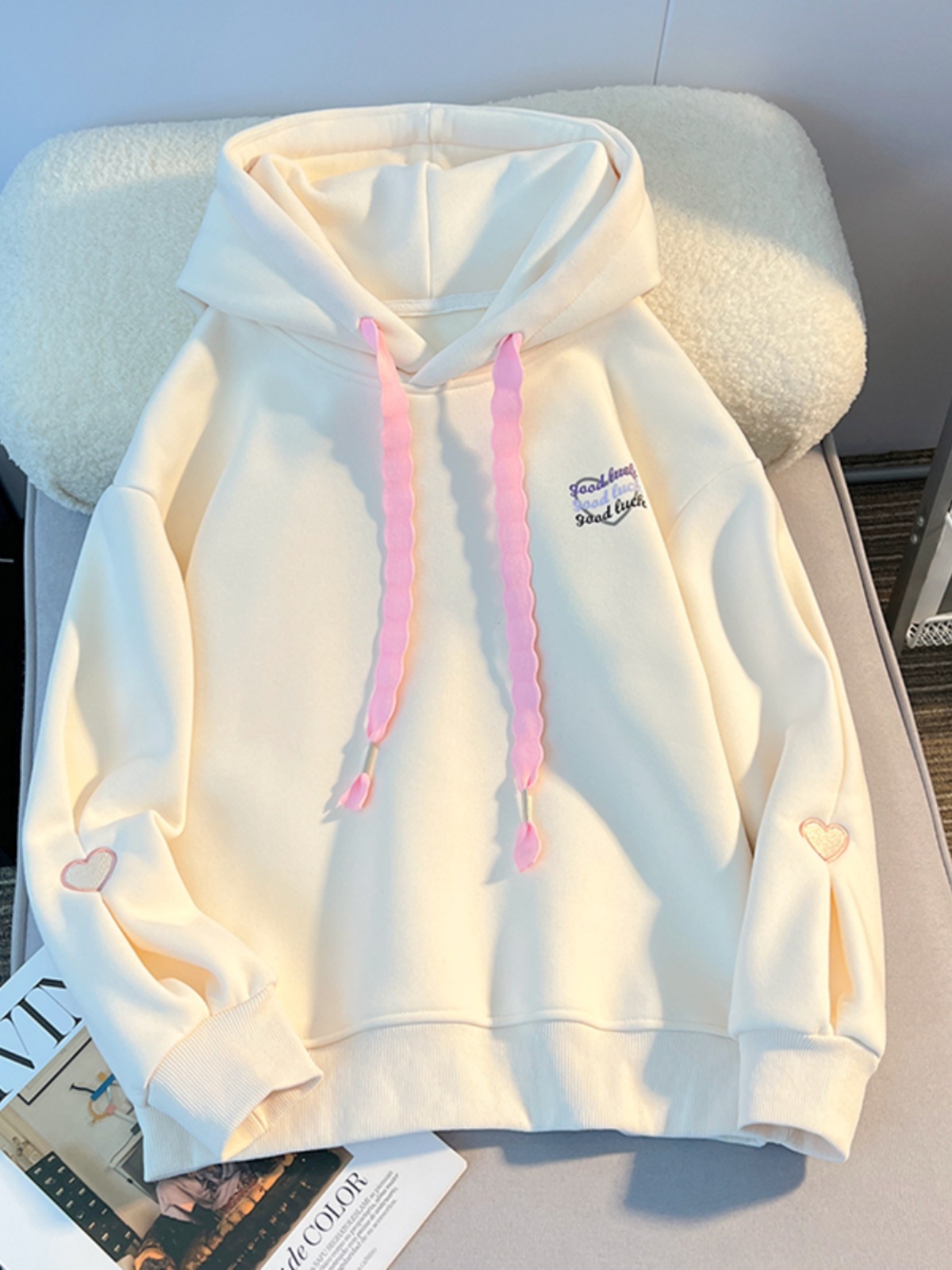 Thickened Hoodie Sweatshirt Gi - Embroidery Design Love ulasan dan harga