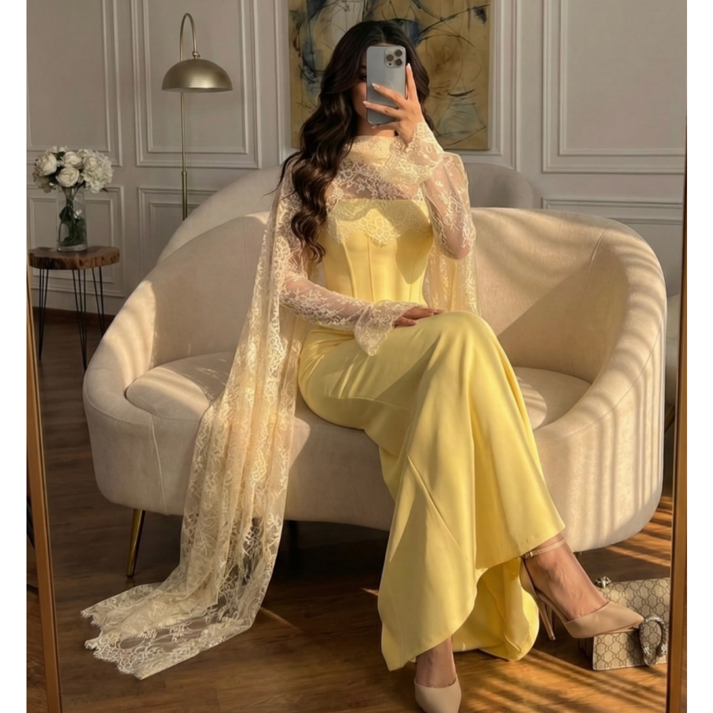 Yellow Lace Elegant Prom Dress - Embroidery Yellow Dress ulasan dan harga