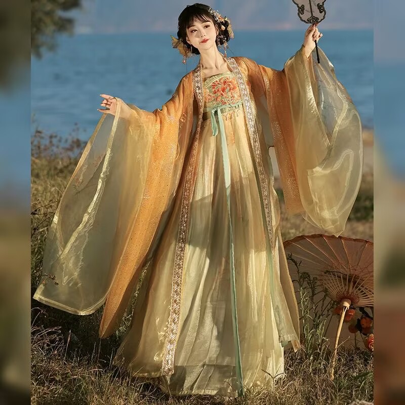 Women's Traditional Chinese Ha - Embroidery Yellow Dress ulasan dan harga