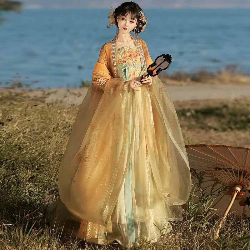 Women's Traditional Chinese Ha - Embroidery Yellow Dress ulasan dan harga
