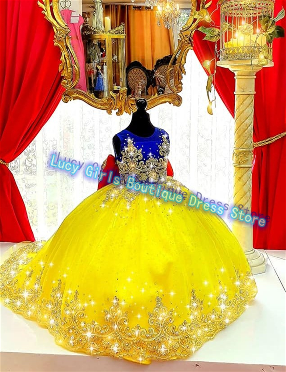 Luxuriously Yellow Flower Girl - Embroidery Yellow Dress ulasan dan harga
