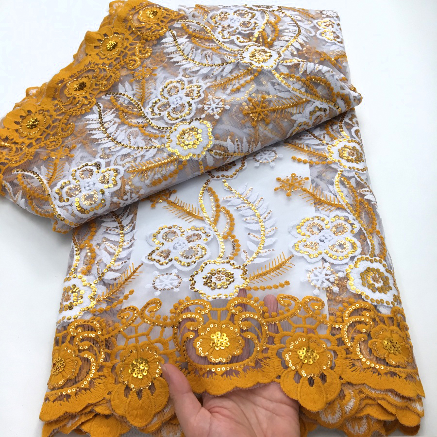 Yellow Milk Silk Mesh Lace Fab - Embroidery Yellow Dress ulasan dan harga