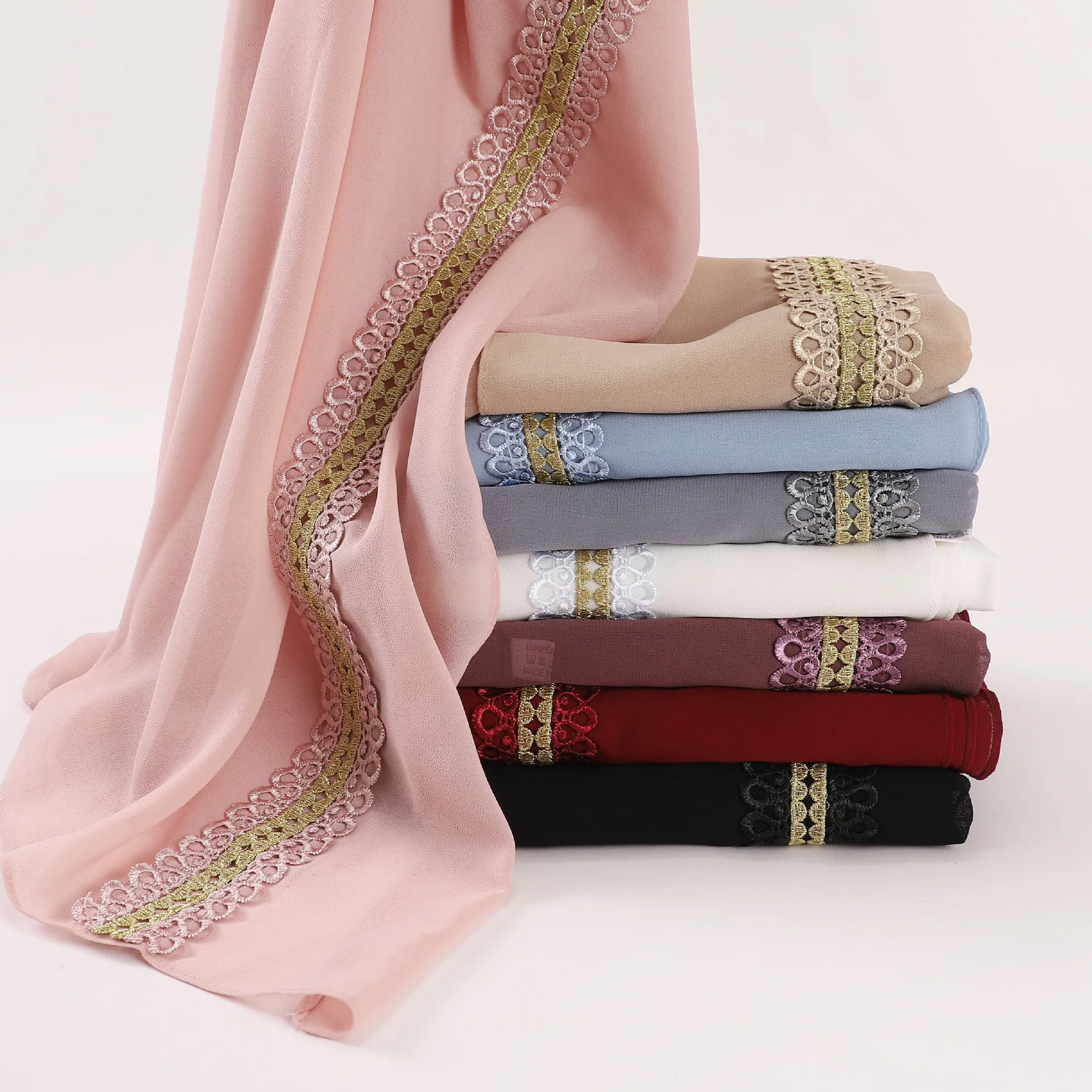 New Pearl Chiffon Lace Long Sc - Embroidery In Indonesia ulasan dan harga