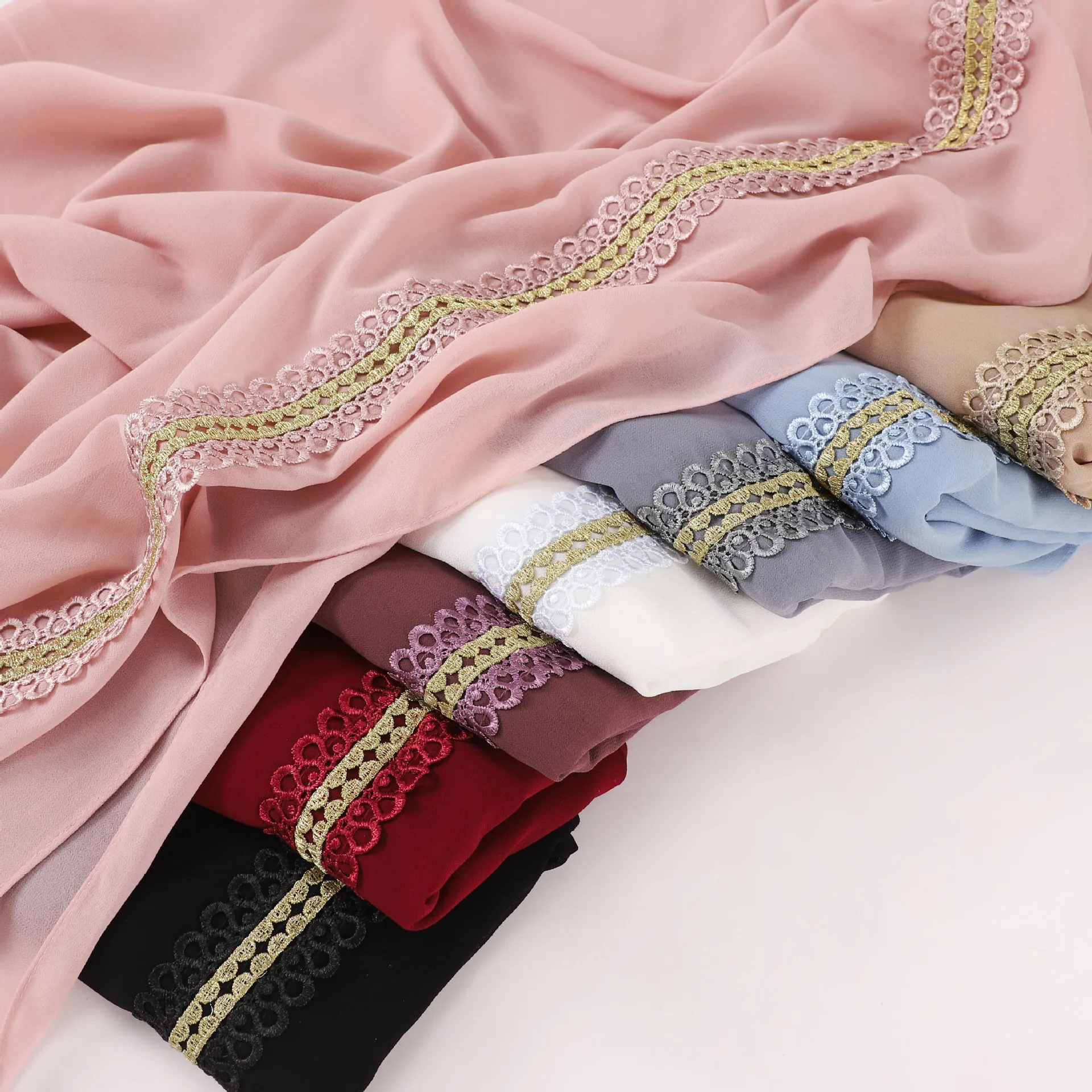 New Pearl Chiffon Lace Long Sc - Embroidery In Indonesia ulasan dan harga