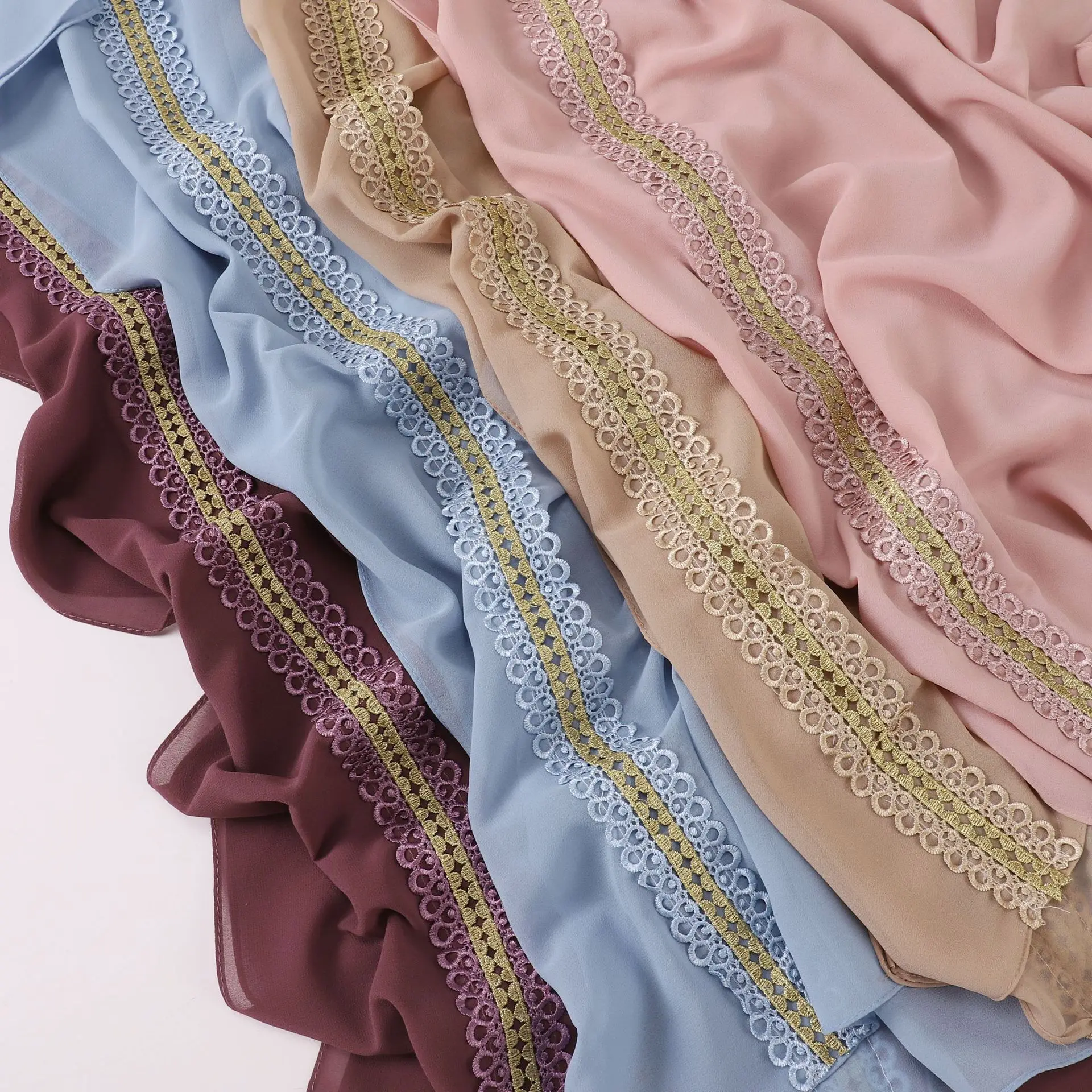 New Pearl Chiffon Lace Long Sc - Embroidery In Indonesia ulasan dan harga