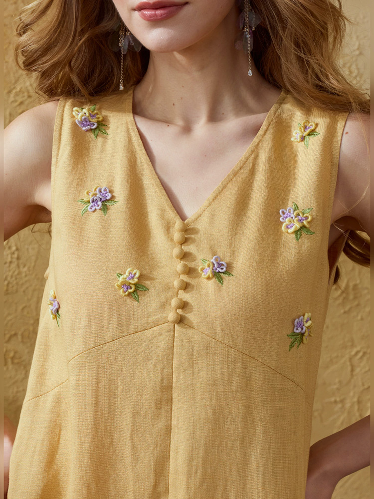 86-98cm Bust Summer Long Dress - Embroidery Yellow Dress ulasan dan harga