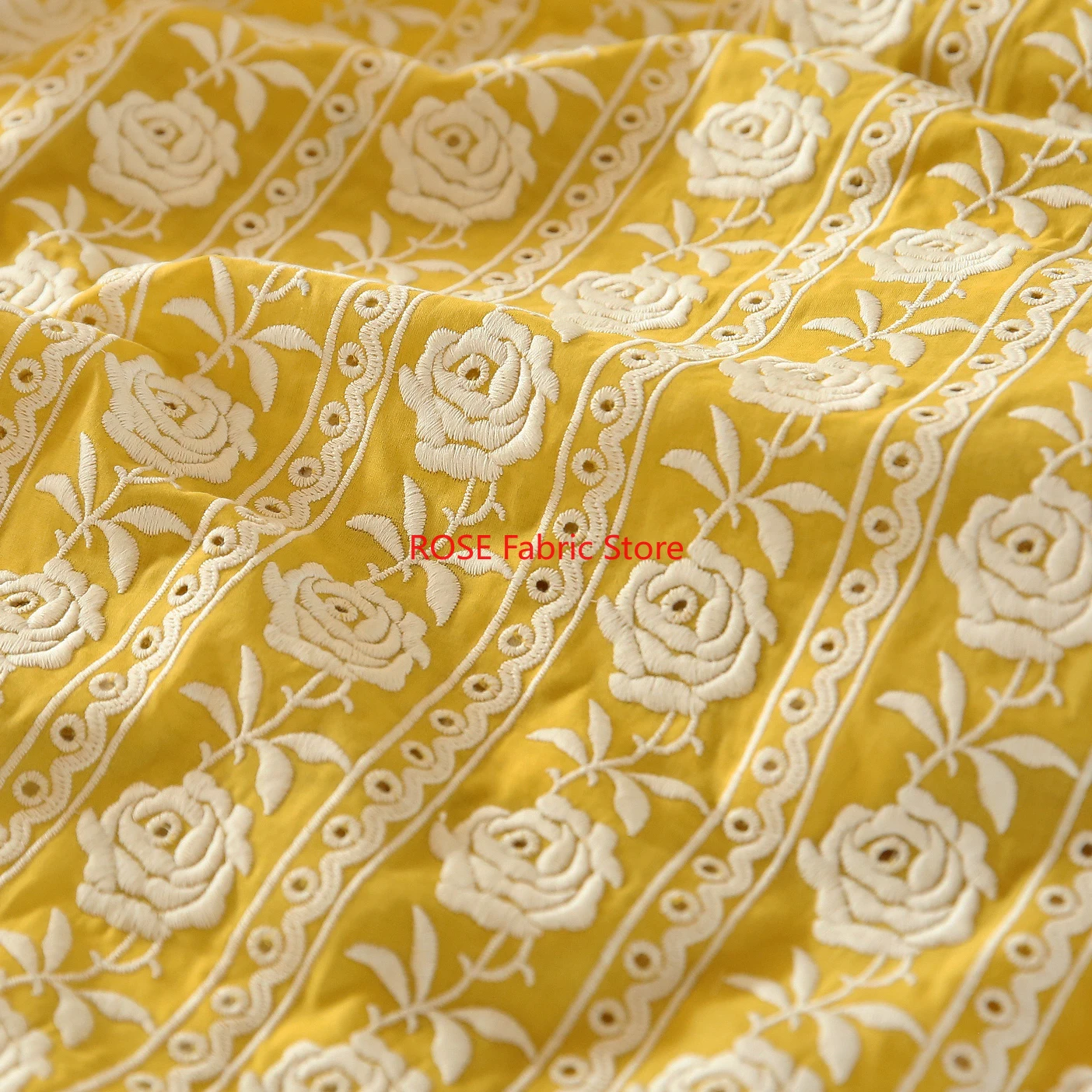 French Cotton Yellow Rose Heav - Embroidery Yellow Dress ulasan dan harga
