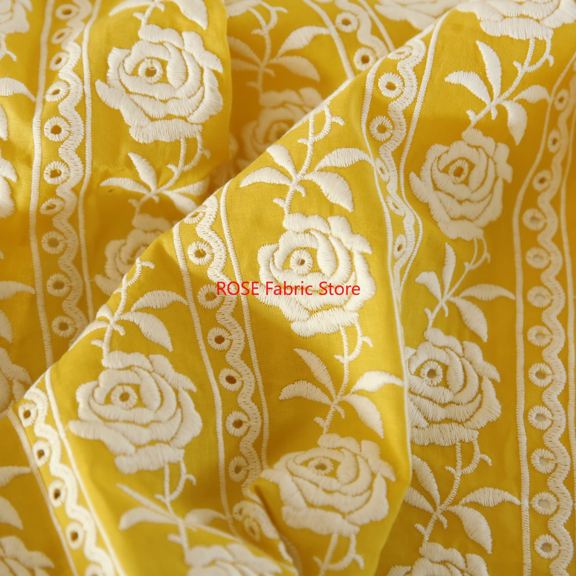 French Cotton Yellow Rose Heav - Embroidery Yellow Dress ulasan dan harga