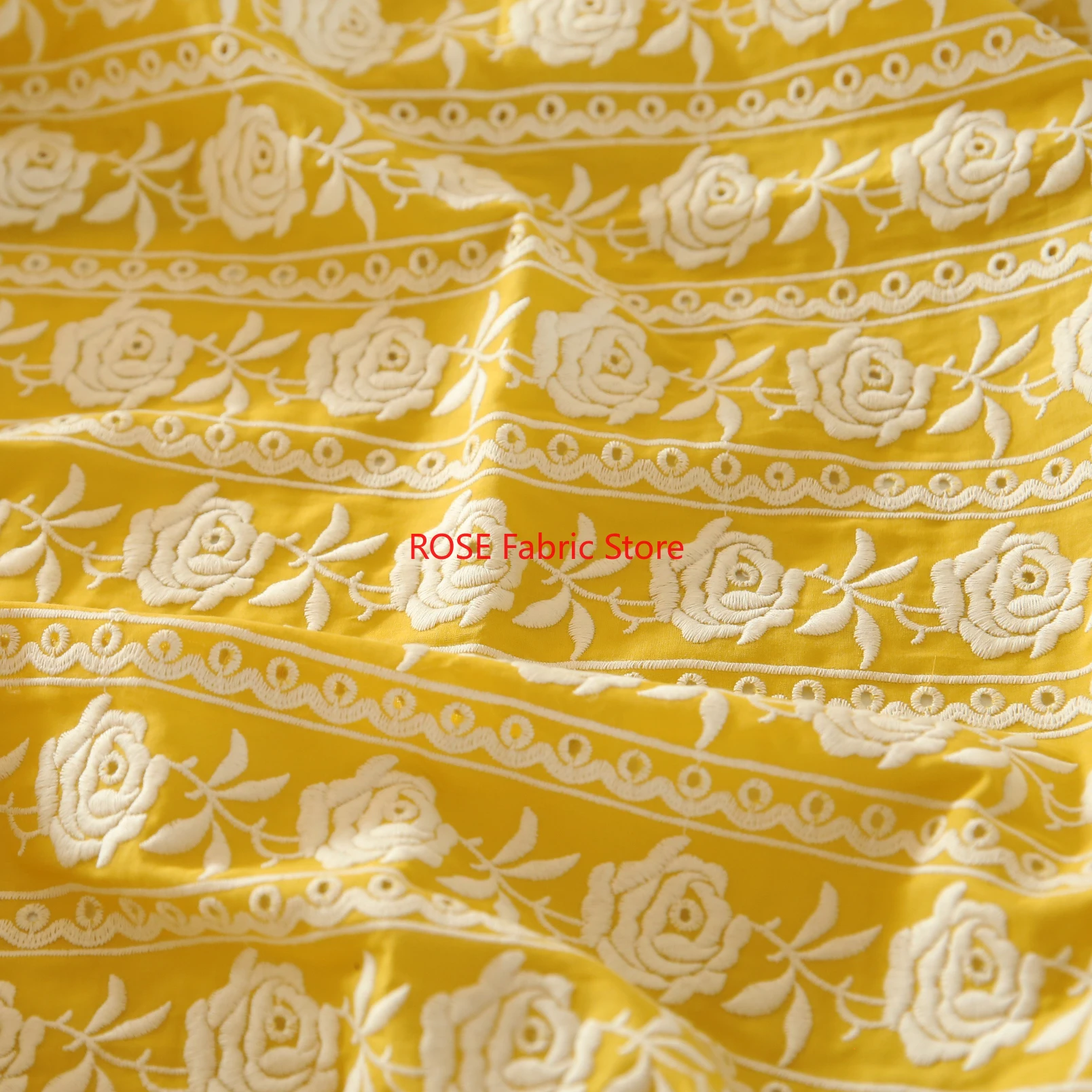 French Cotton Yellow Rose Heav - Embroidery Yellow Dress ulasan dan harga