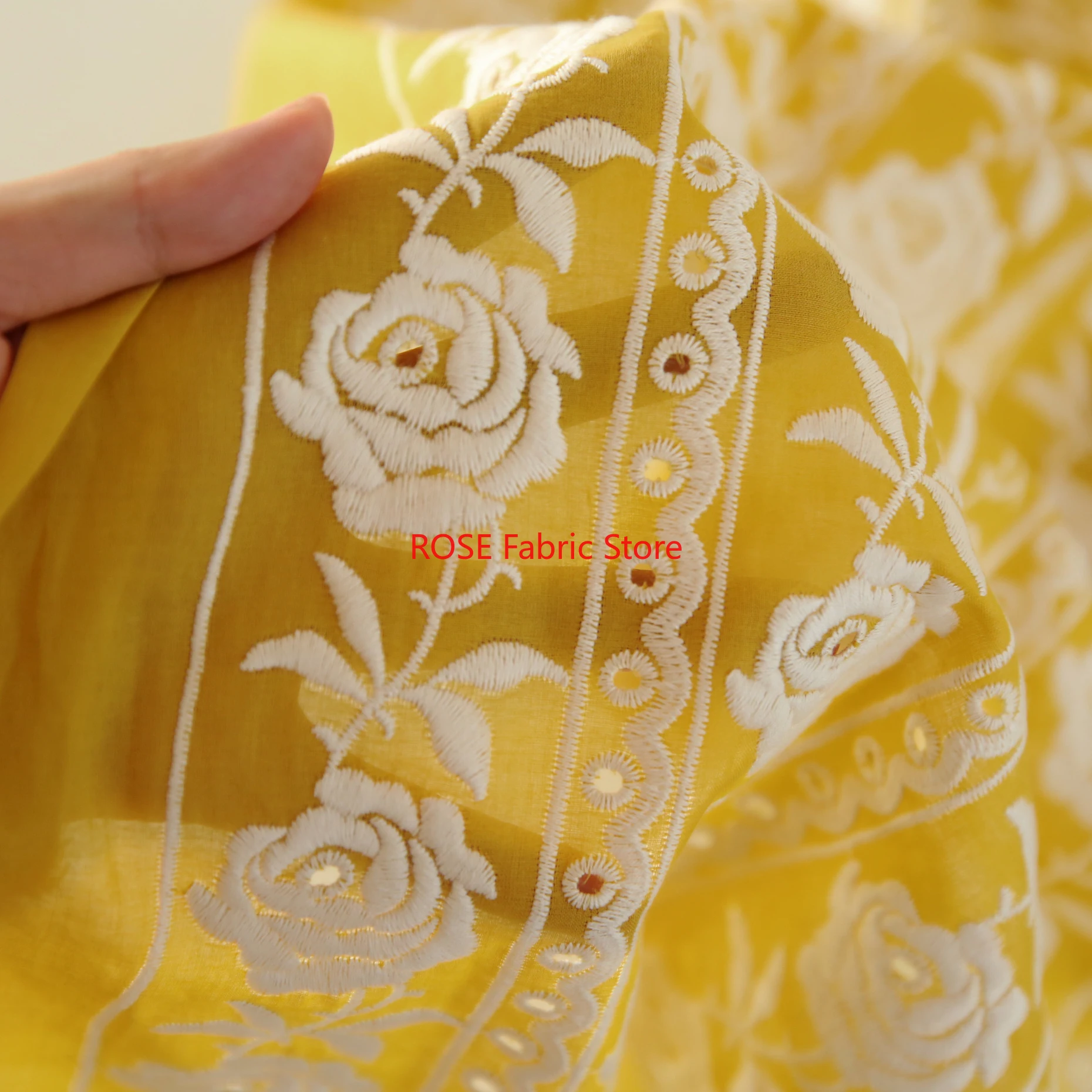 French Cotton Yellow Rose Heav - Embroidery Yellow Dress ulasan dan harga