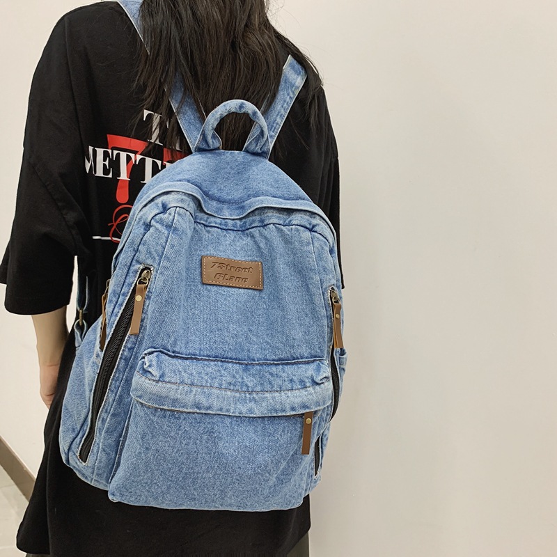 Denim Fashion Backpacks for Sc - Embroidery Frame ulasan dan harga