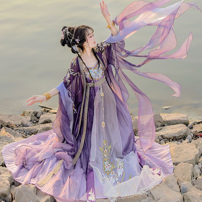 Chinese Hanfu Dress Women Trad - Embroidery Yellow Dress ulasan dan harga