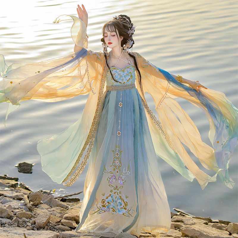 Chinese Hanfu Dress Women Trad - Embroidery Yellow Dress ulasan dan harga